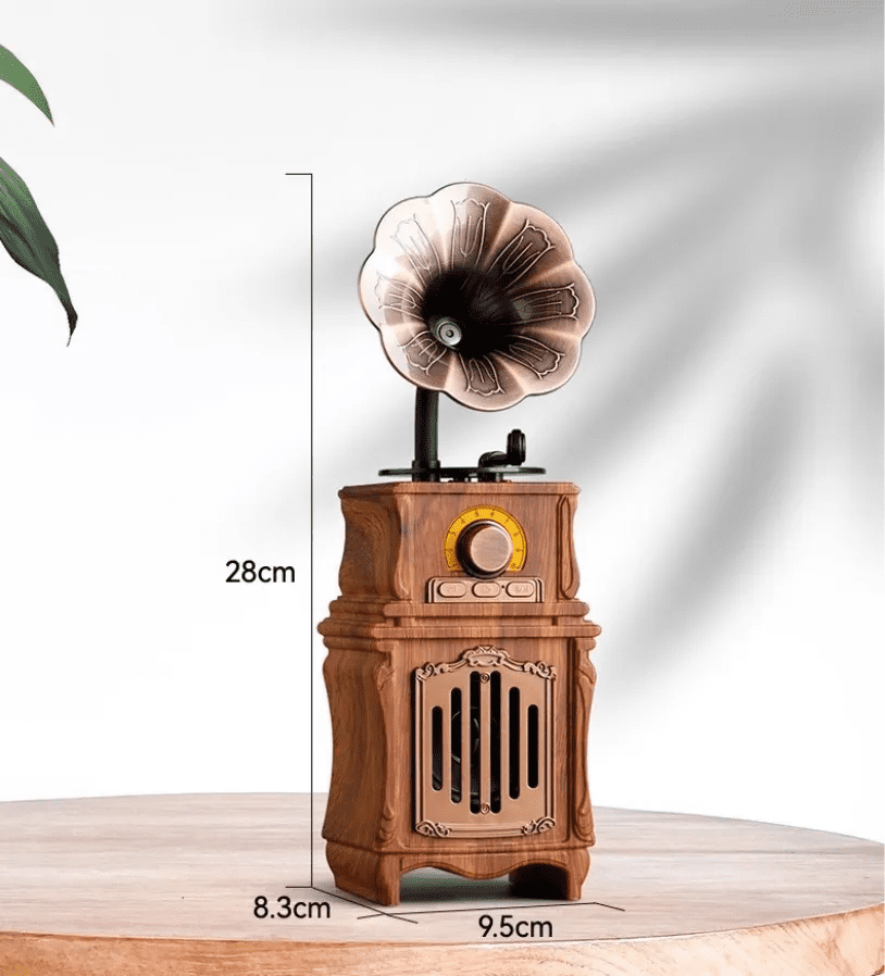 mini radio retro vintage fonograf din lemn