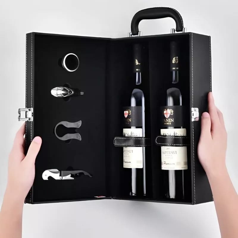 set vin de lux 2 sticle de vin set husa piele ambalare cadou