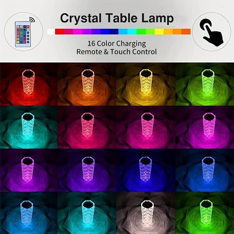 lampa de masa din cristal LED lampa de noapte vaza 16 culori touch + telecomanda