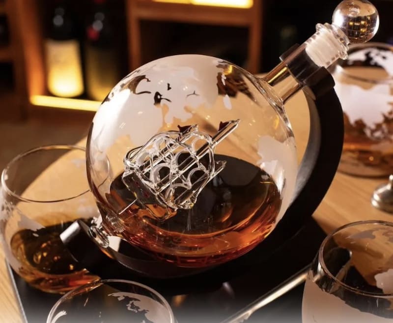 Set Globe Whisky - Glob de sticlă de lux + pahare + pietre de gheață + clește și accesorii