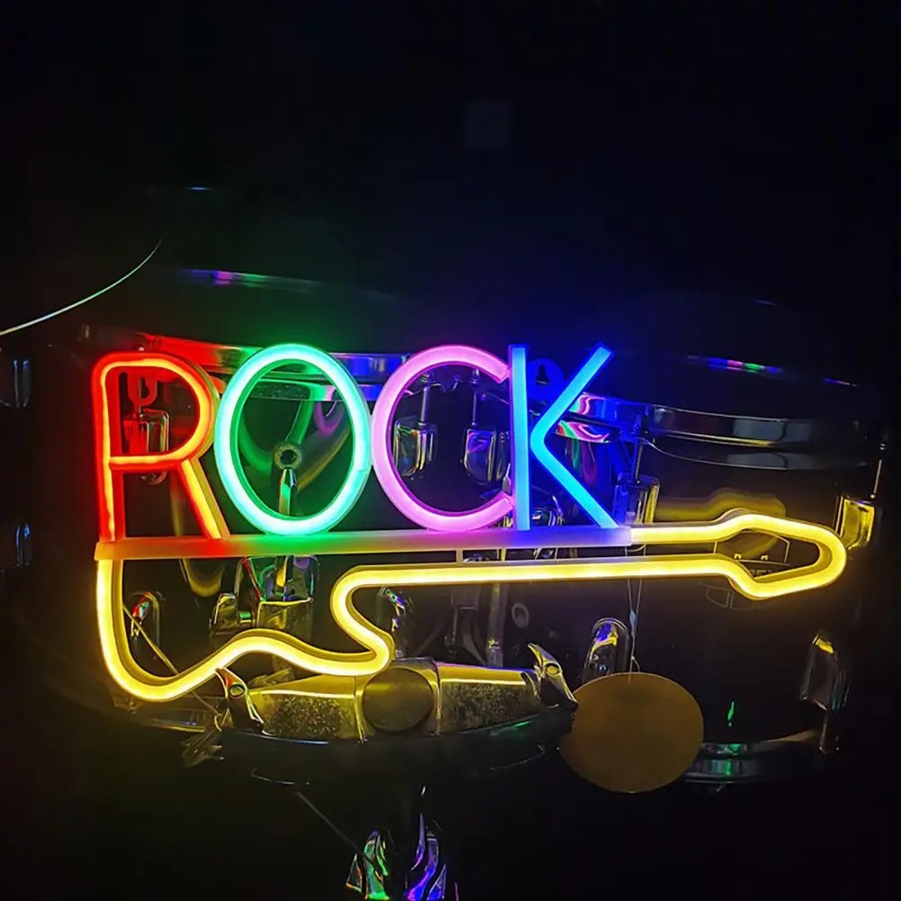 emblemă cu neon cu led strălucitor - chitară rock