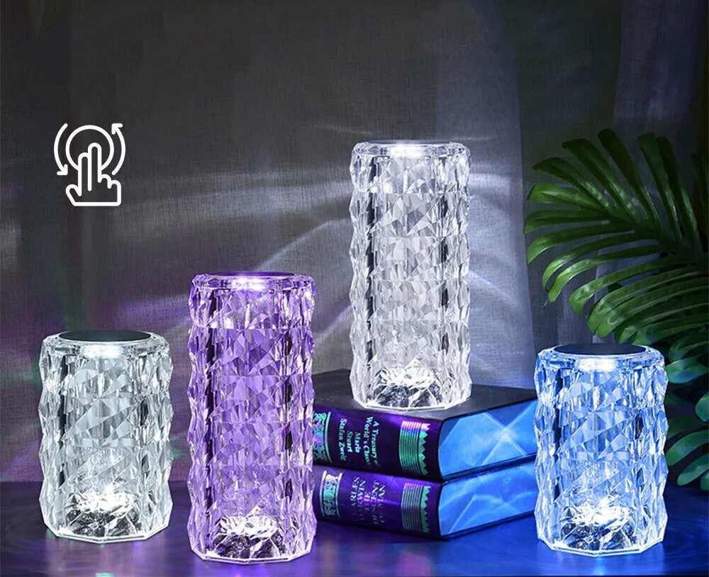 Lampa LED cristal pentru led de masa colorata cu telecomanda