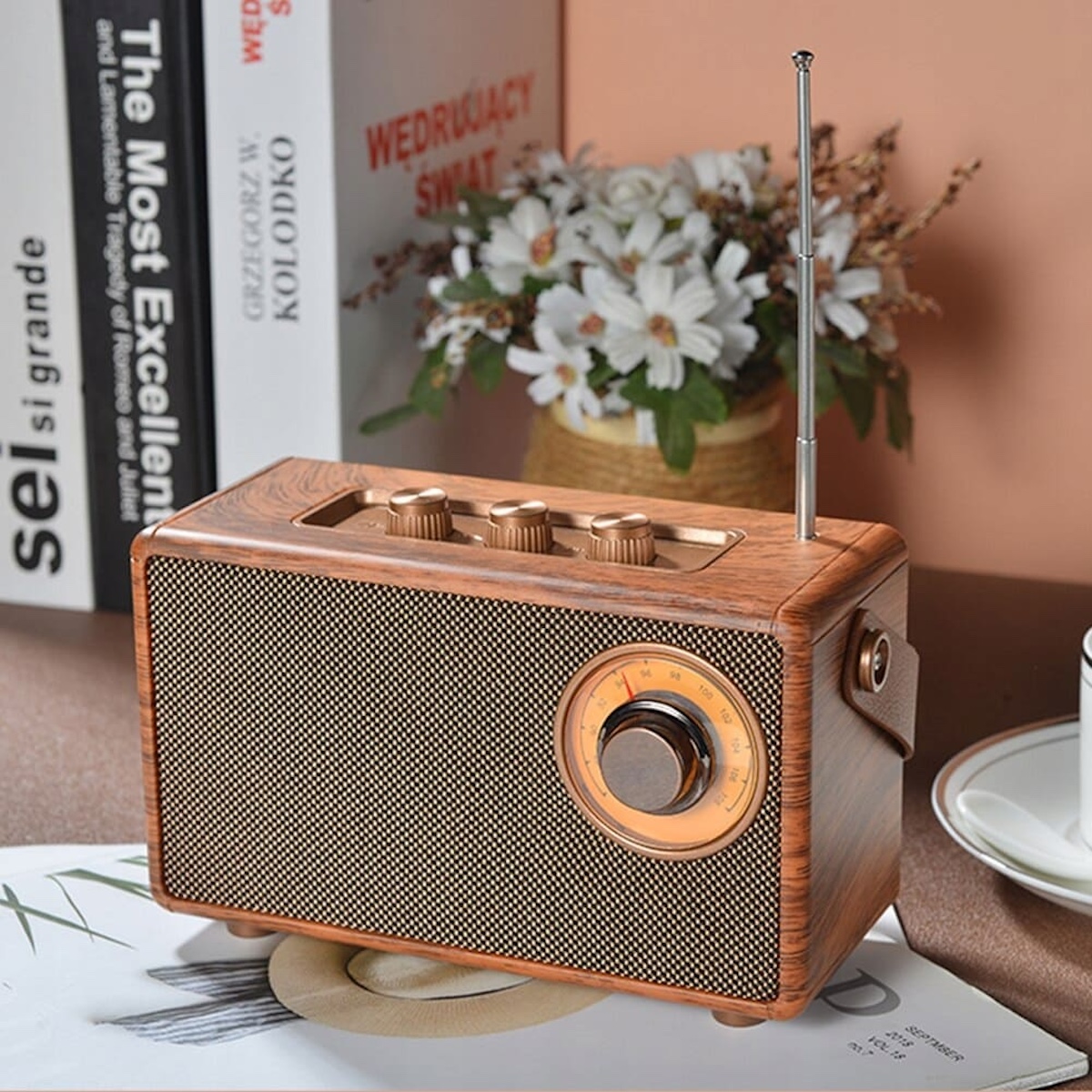 Radio player cu design retro vintage din lemn mini mic