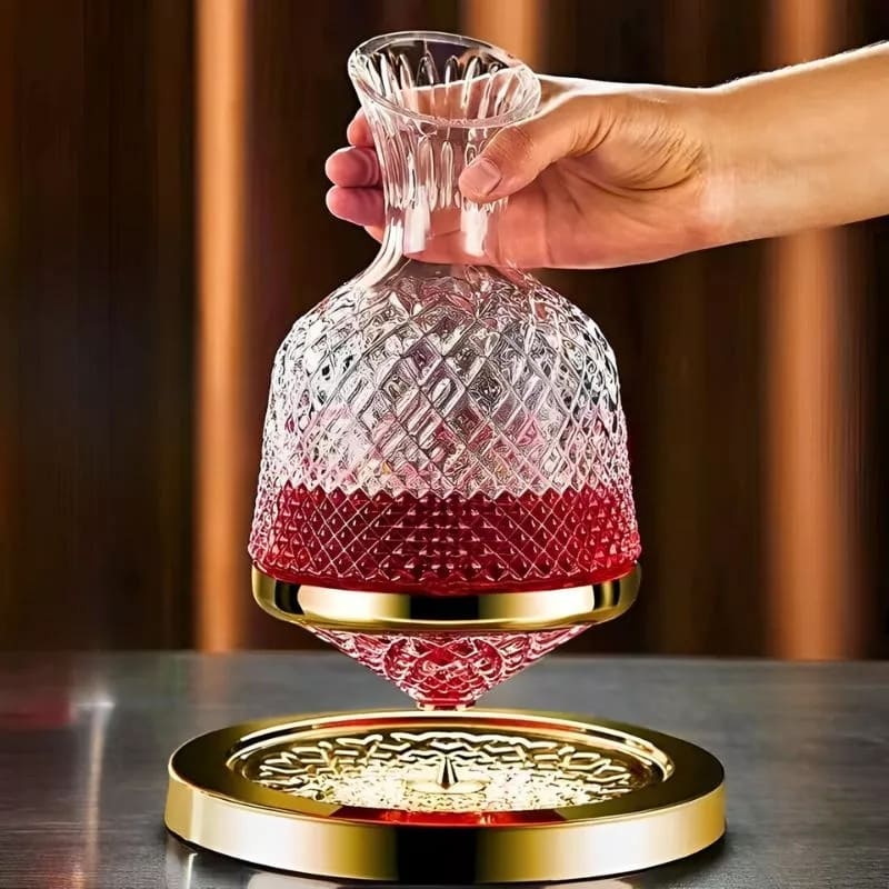 decantor de vin cu suport de lux rotativ de cristal