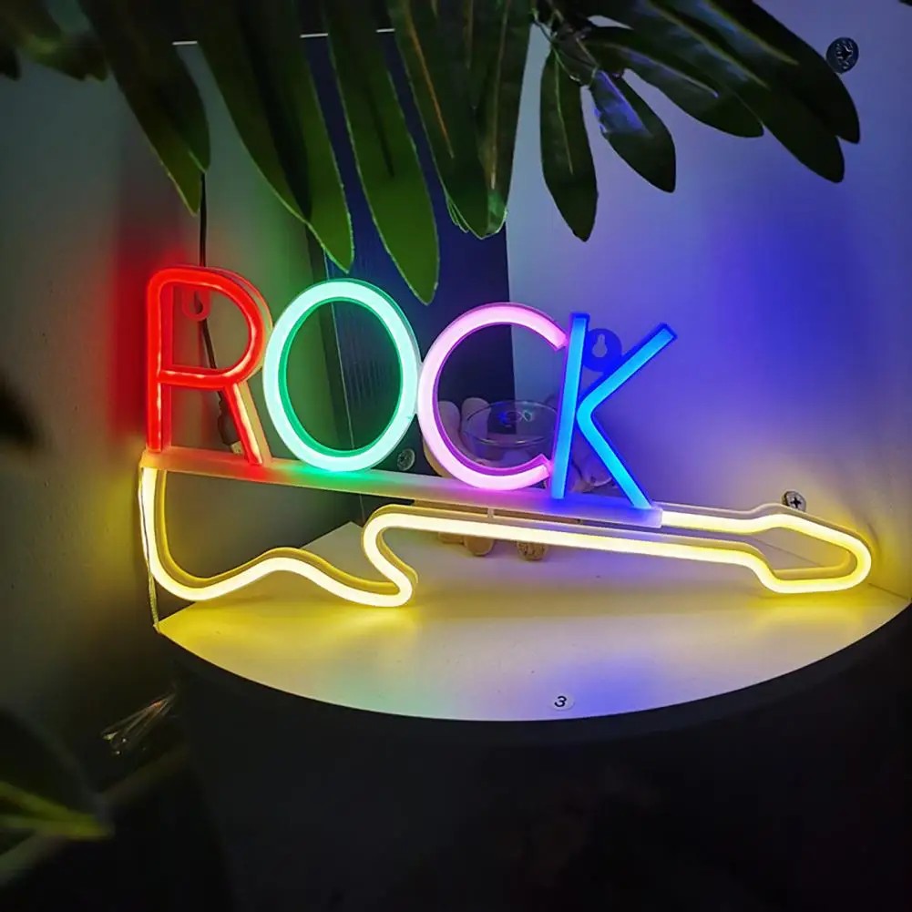 indicator cu neon led pe perete - chitara rock