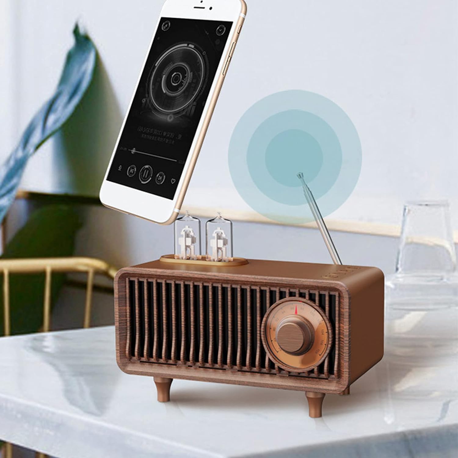 Difuzor Bluetooth radio vintage stil retro din lemn