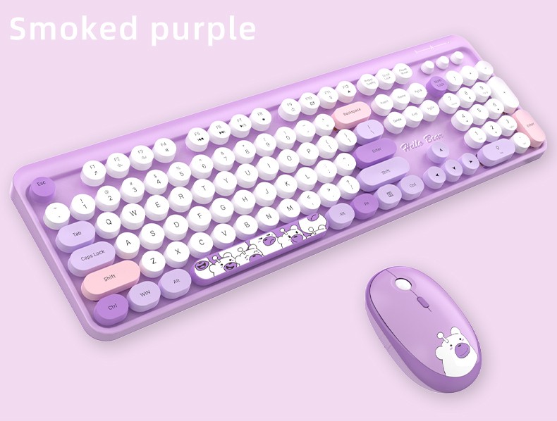 mouse și tastatură violet wireless wifi pentru fată