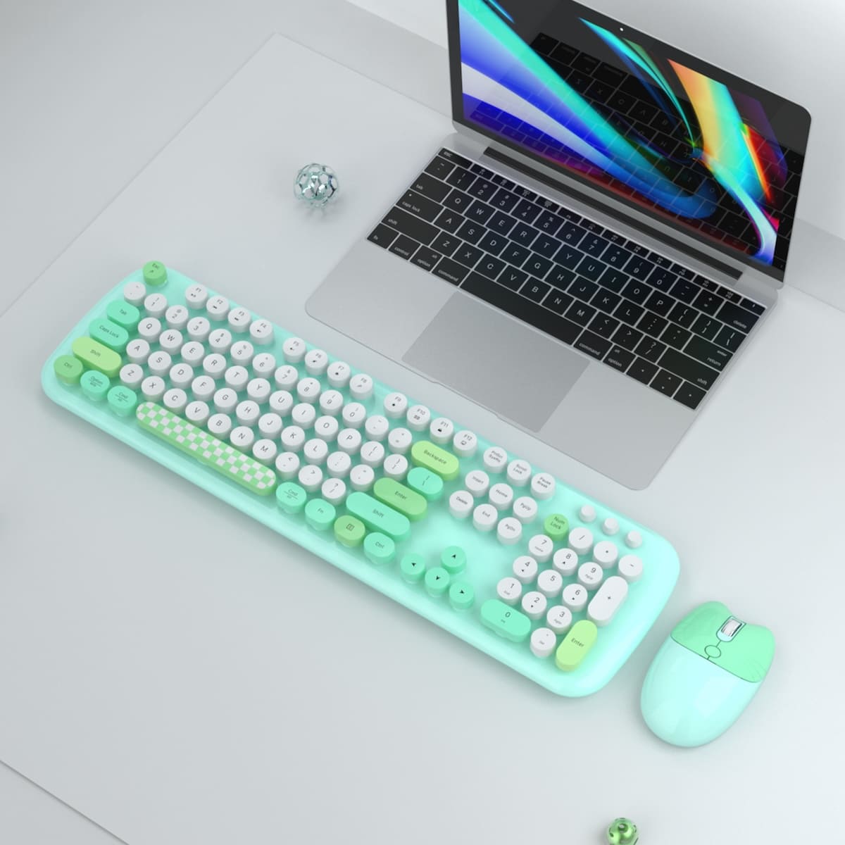 Set tastatura wireless cu mouse, culoare verde